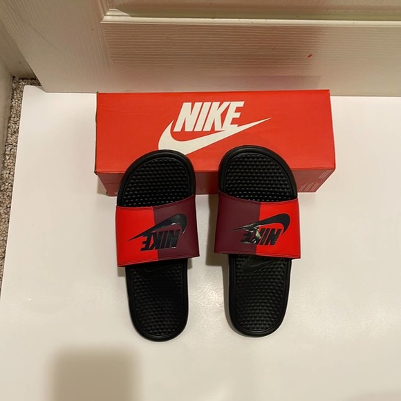 NWT Nike Black and Red Sliders with Box.